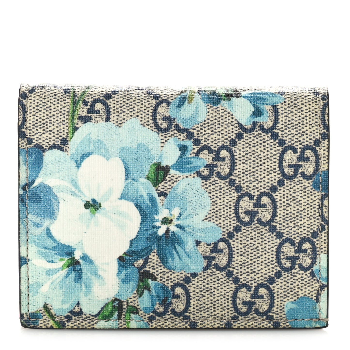 GG Supreme Monogram Blooms Card Case Wallet Beige Blue Navy Hibiscus Red