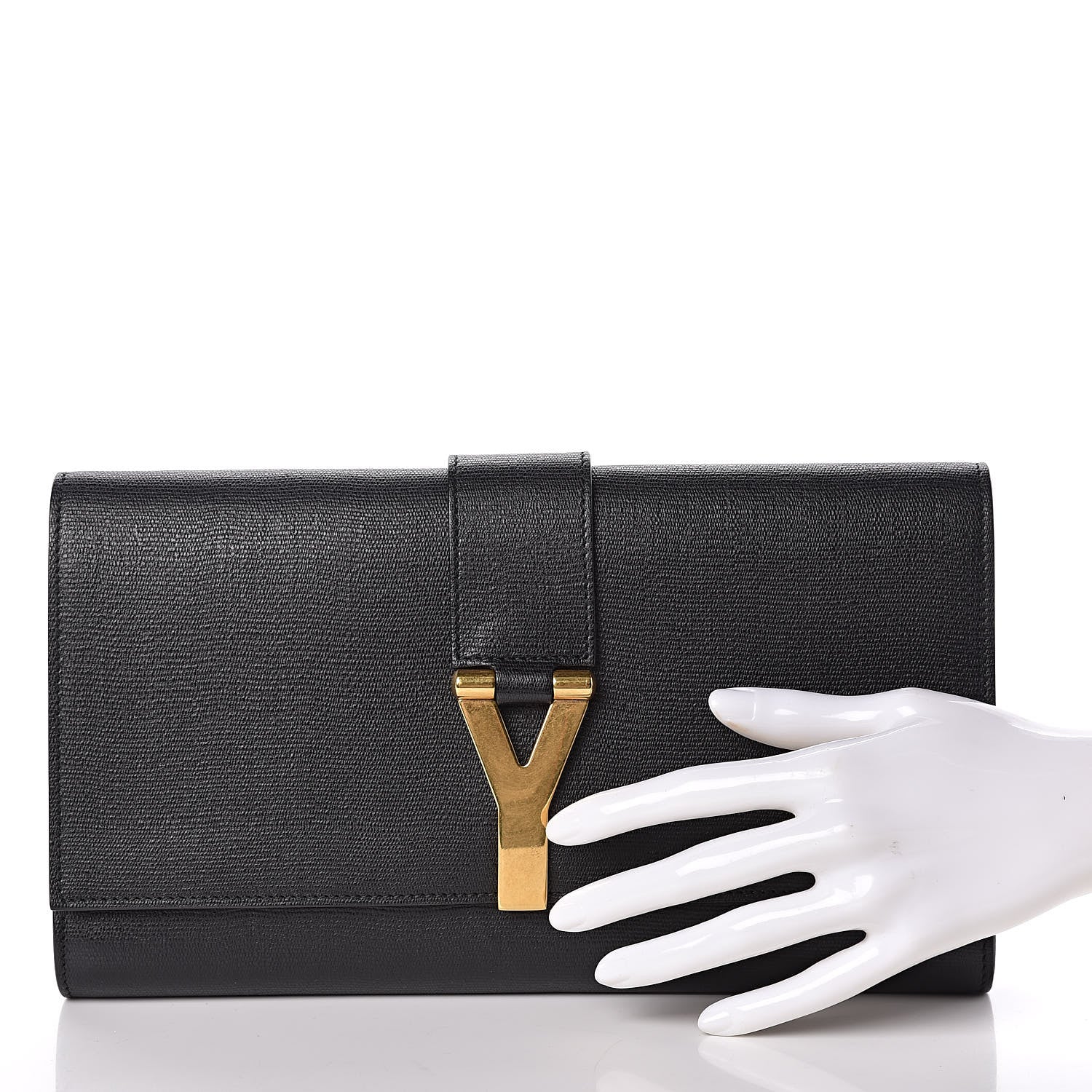 Saint Laurent Textured Calfskin Y Ligne Clutch Black 2 of 9