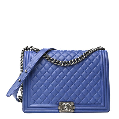Chanel Grained Calfskin Quilted Large Boy Flap Blue 1 of 9