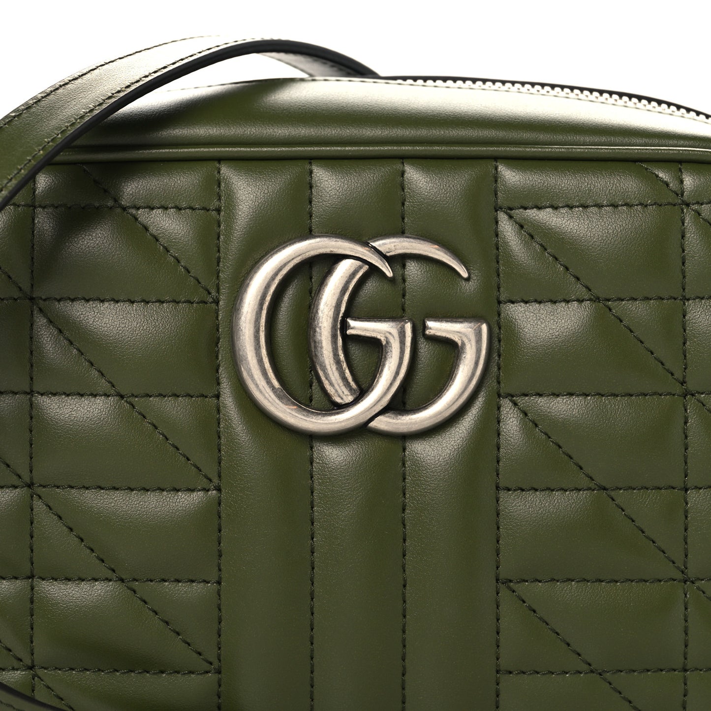 Calfskin Matelasse Aria Small GG Marmont Chain Shoulder Bag Military Wood