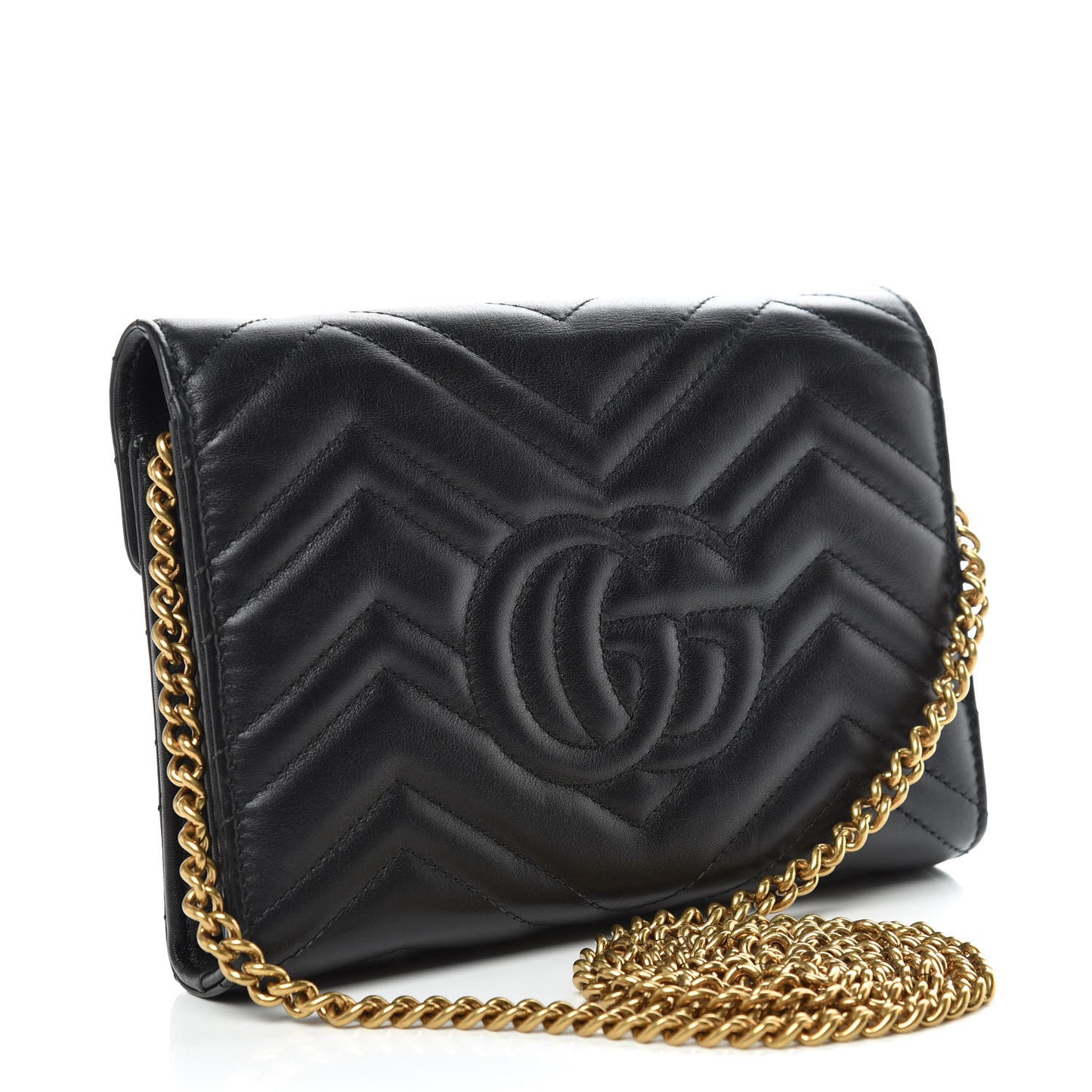 Calfskin Matelasse GG Marmont Chain Wallet Black