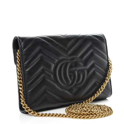 Gucci Calfskin Matelasse GG Marmont Chain Wallet Black 3 of 13