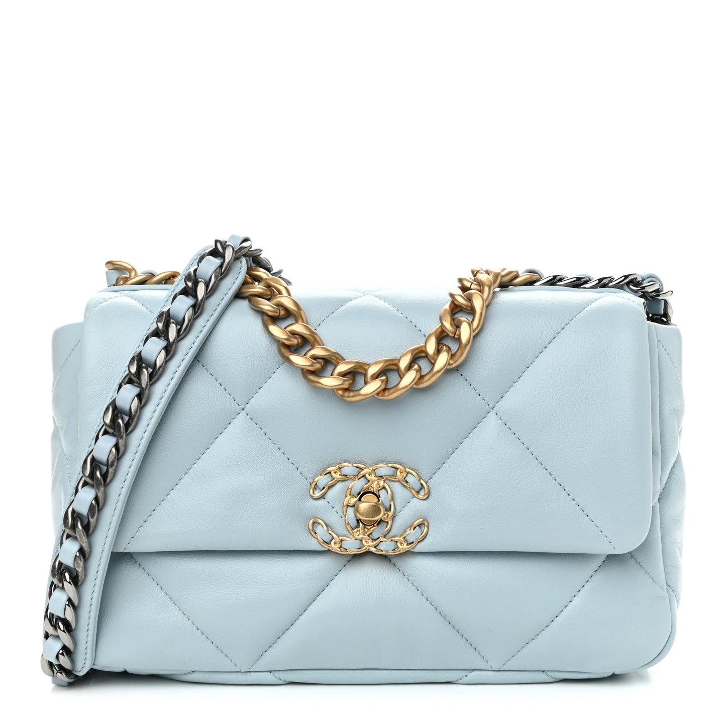 Lambskin Quilted Medium Chanel 19 Flap Light Blue