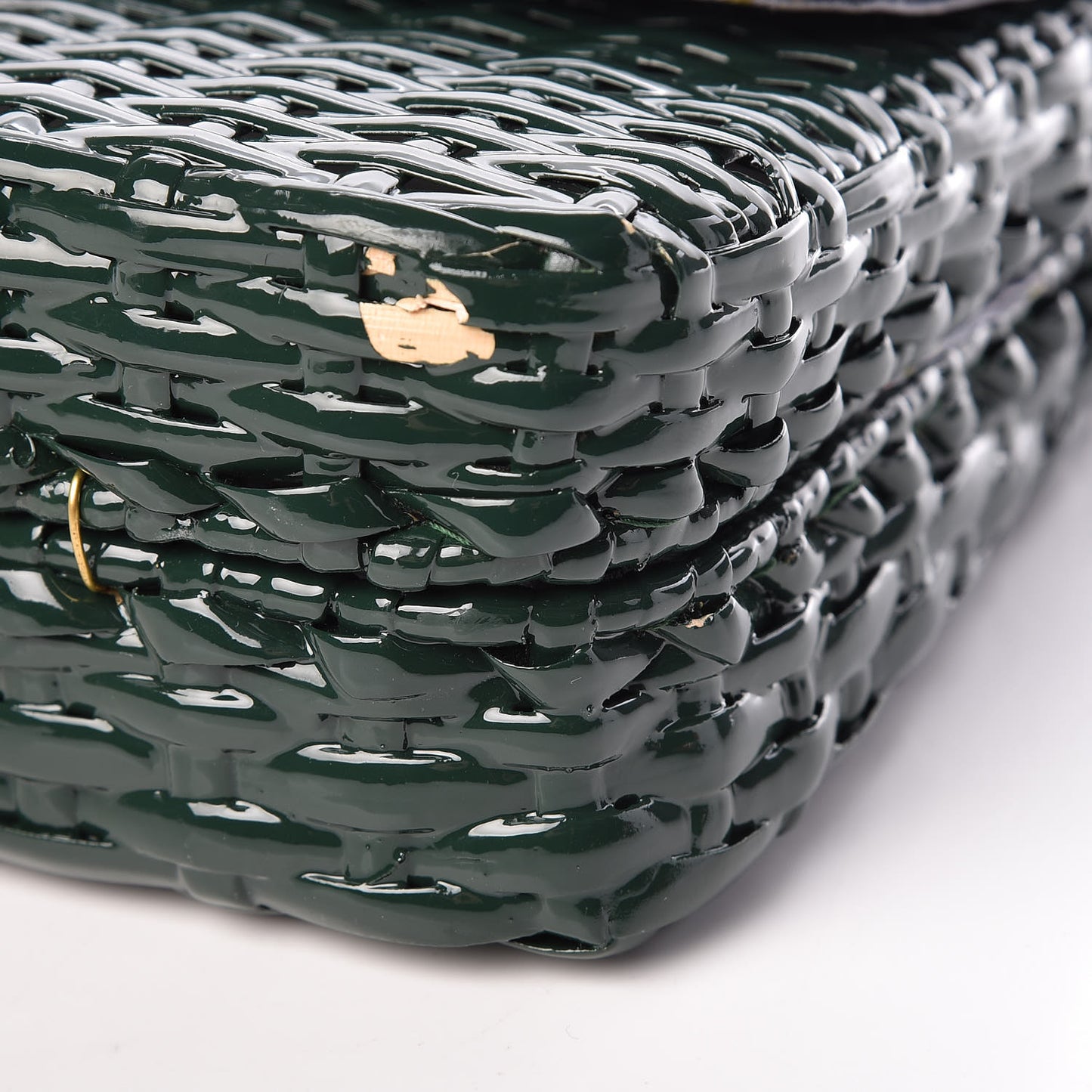 Glazed Wicker Stripe Small Cestino Shoulder Bag Green
