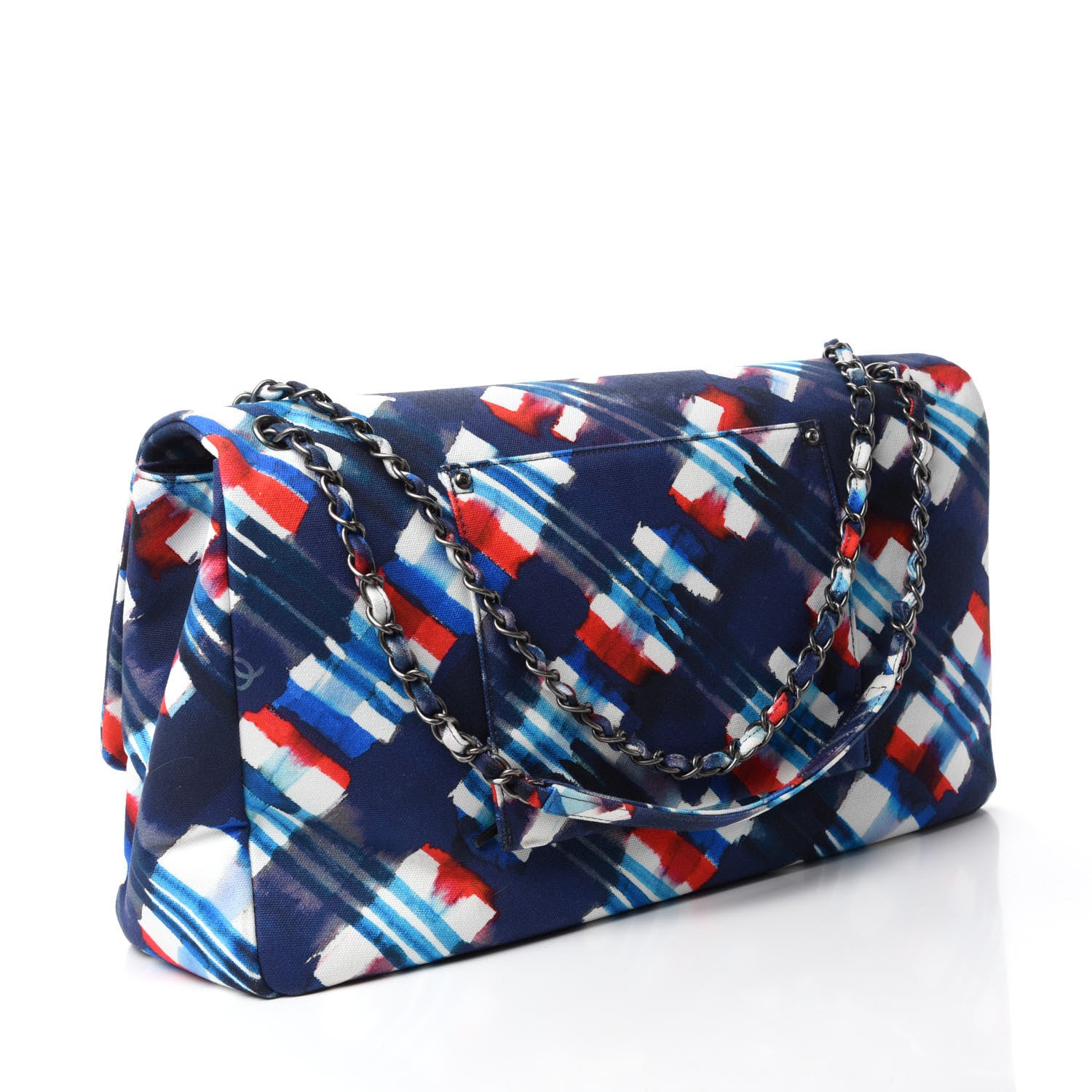 Chanel Canvas Airline Printed XXL Travel Flap Bag Blue Red White 3 of 10