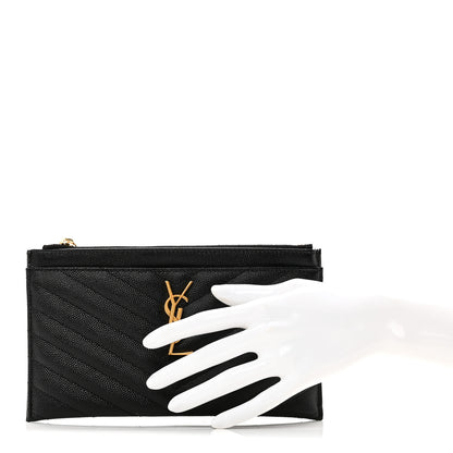 Saint Laurent Grain De Poudre Chevron Monogram Bill Pouch Black 2 of 8