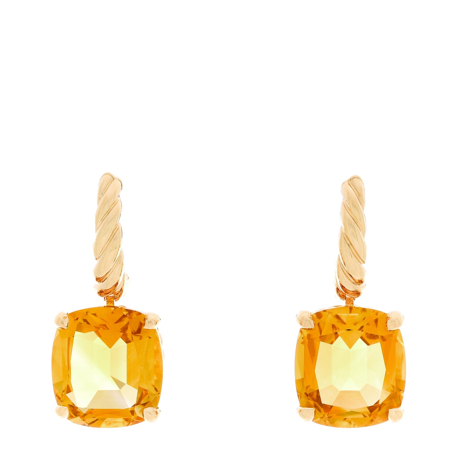 David Yurman 18K Yellow Gold Citrine 11mm Marbella Drop Earrings 1 of 4