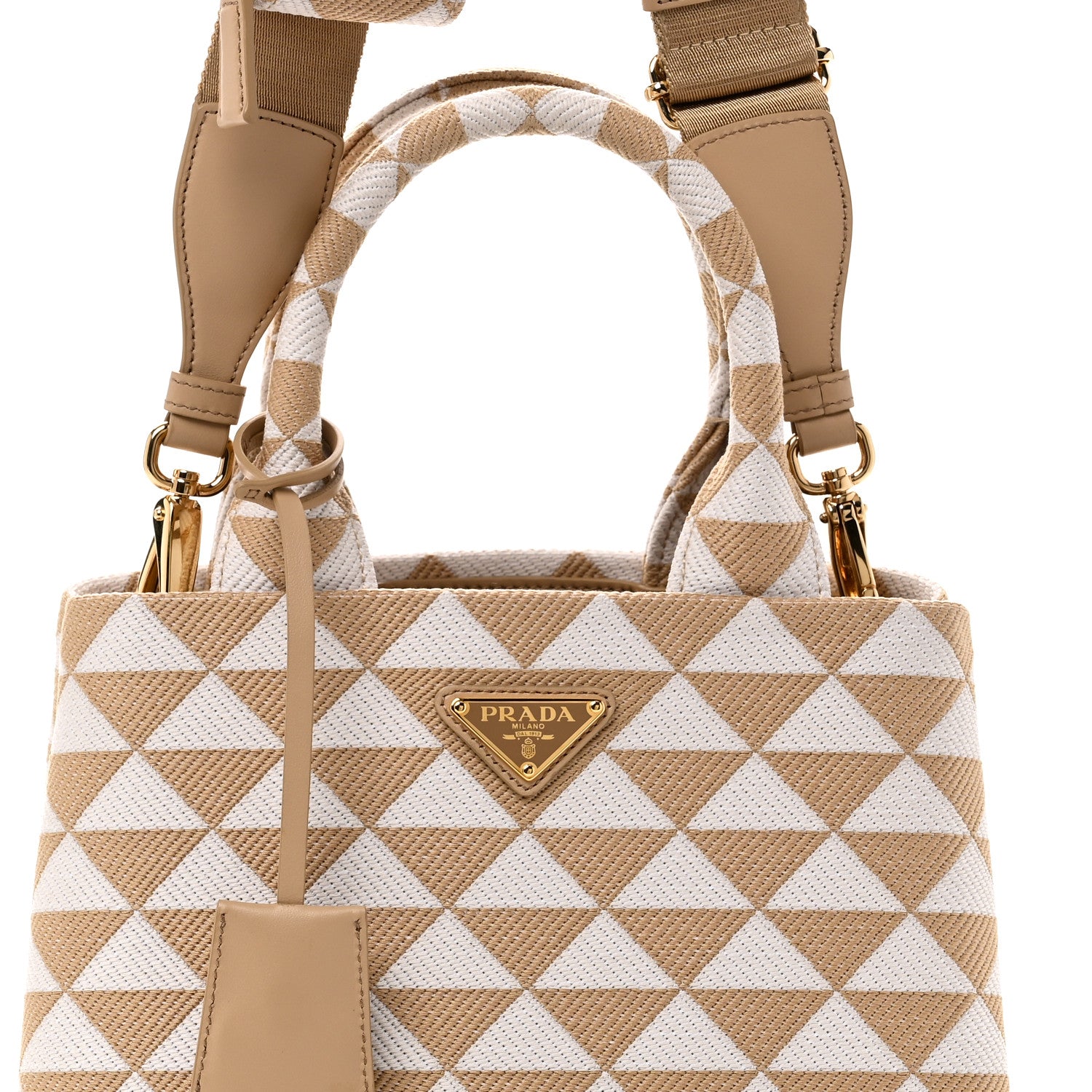 Prada Jacquard Triangolo Symbole Embroidered Tote Corda Talco 7 of 9