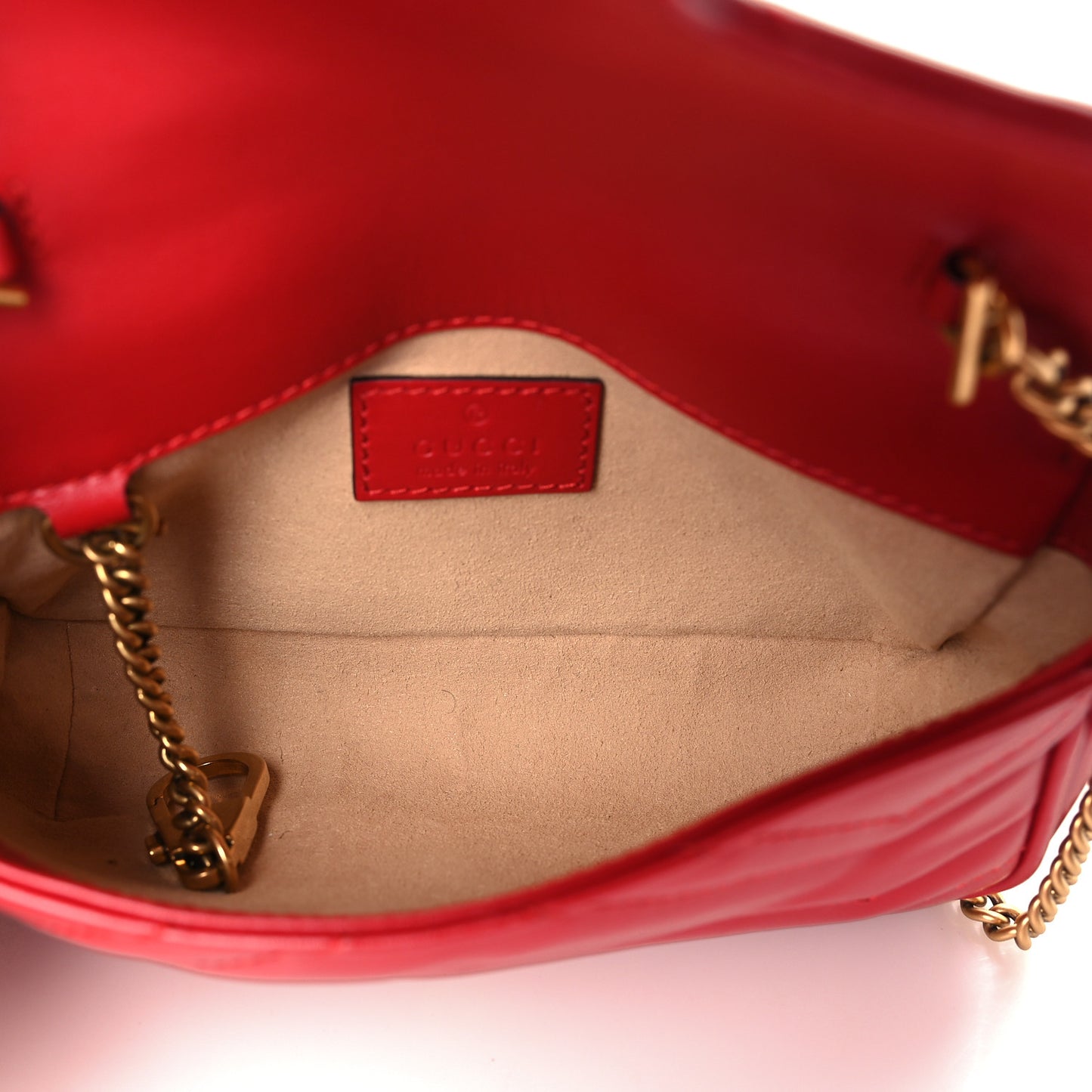 Calfskin Matelasse Super Mini GG Marmont Shoulder Bag Hibiscus Red