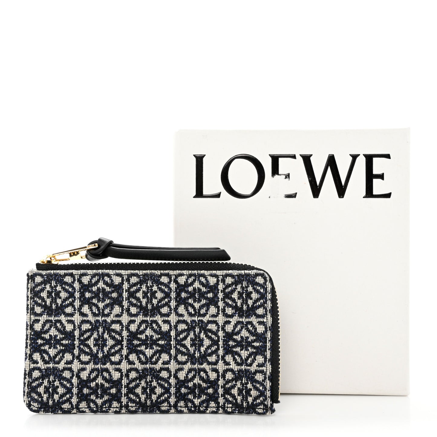 Canvas Jacquard Calfskin Anagram Coin Card Holder Navy Black