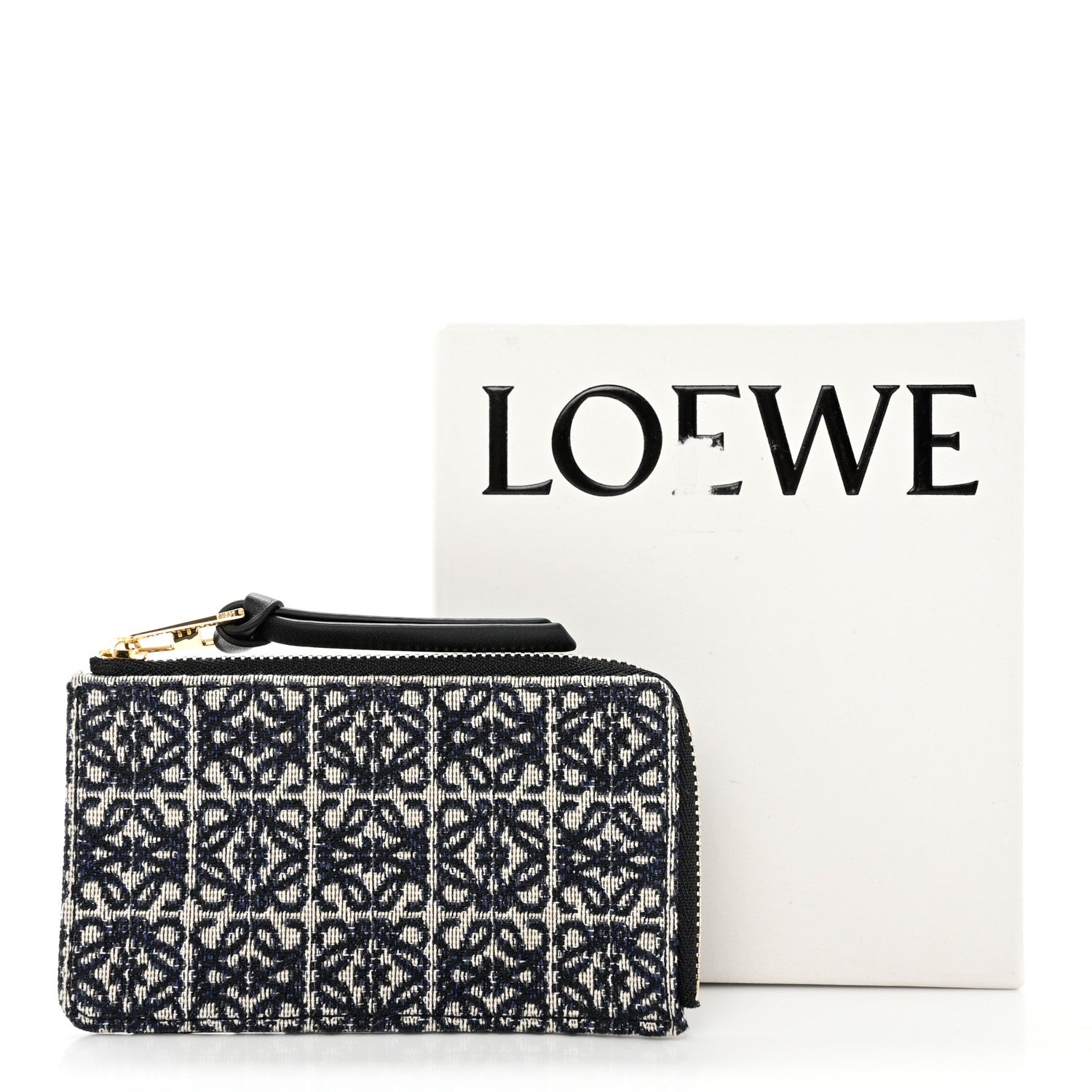 Loewe Canvas Jacquard Calfskin Anagram Coin Card Holder Navy Black 8 of 8