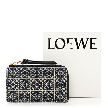 Loewe Canvas Jacquard Calfskin Anagram Coin Card Holder Navy Black 8 of 8