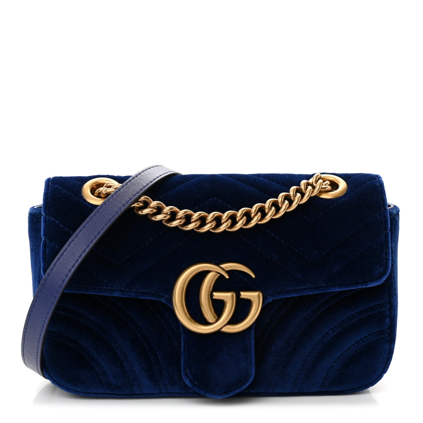 Velvet Matelasse Mini GG Marmont Shoulder Bag Cobalt Blue