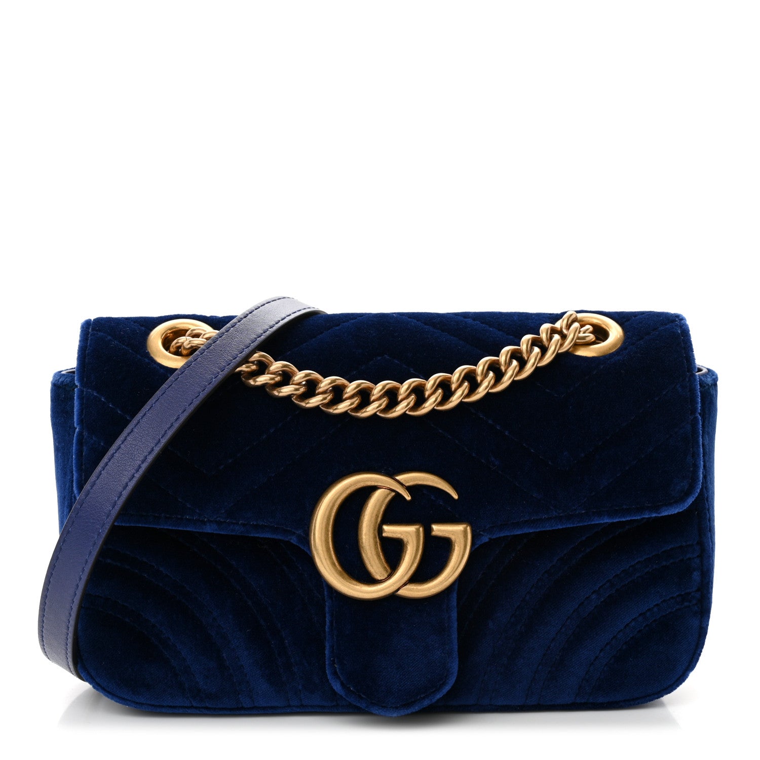Gucci Velvet Matelasse Mini GG Marmont Shoulder Bag Cobalt Blue 1 of 12