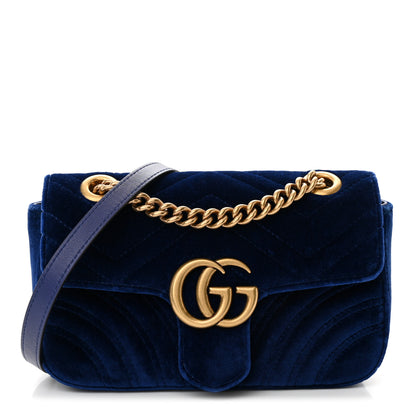 Gucci Velvet Matelasse Mini GG Marmont Shoulder Bag Cobalt Blue 1 of 12