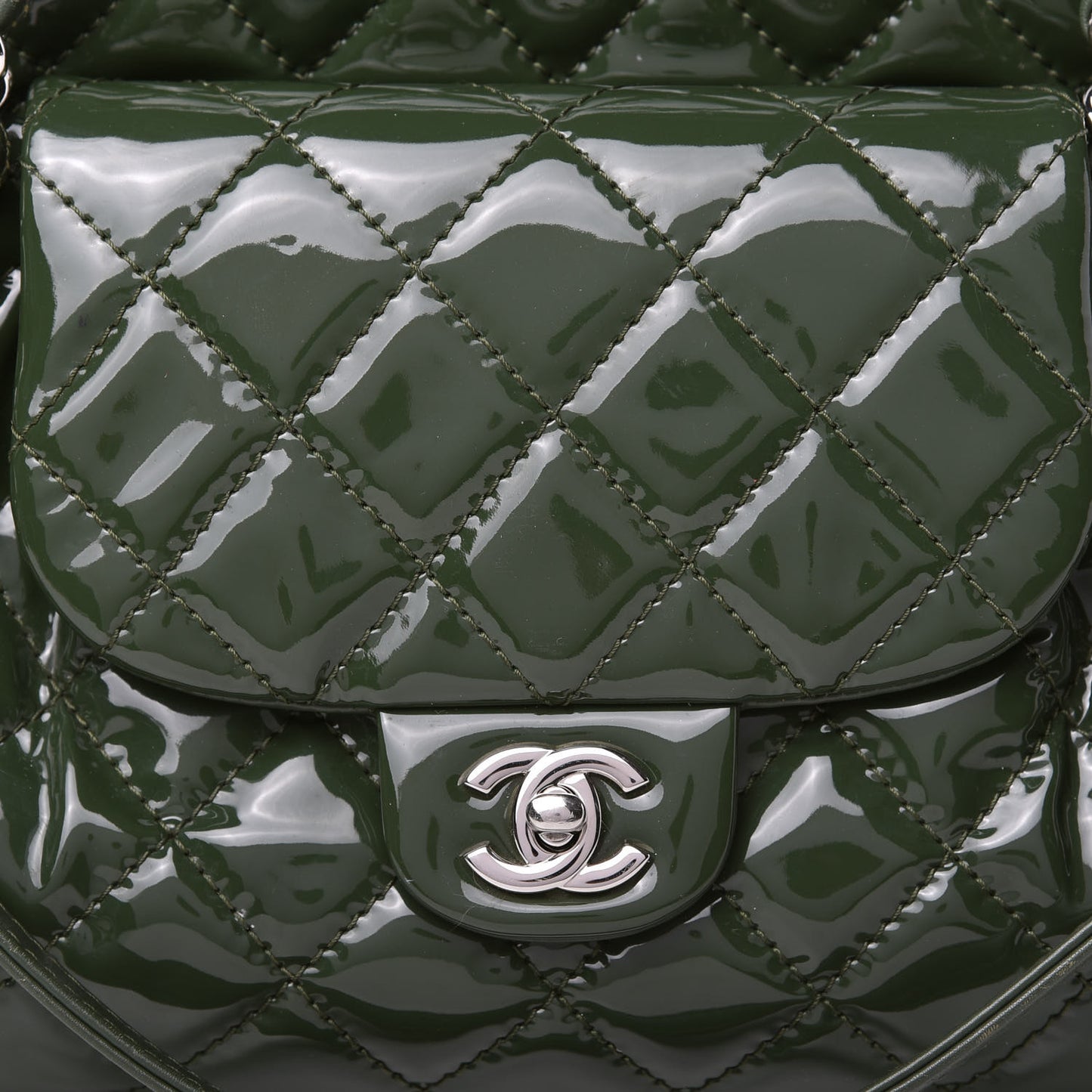 Patent Quilted Large Coco Shine Shopping Tote Dark Green