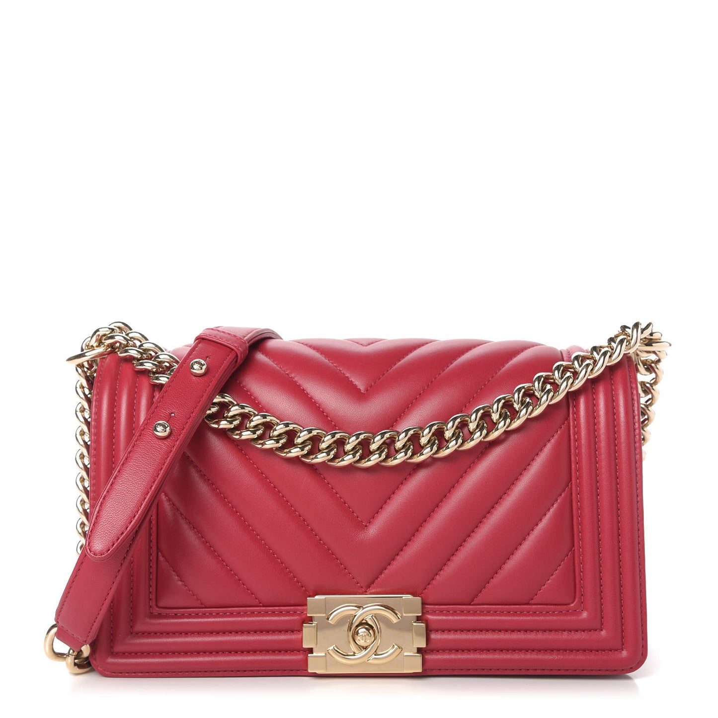Lambskin Chevron Quilted Medium Boy Flap Dark Pink