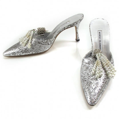 FASHIONPHILE MANOLOBLAHNIKLeatherSilverLacePumps38 1 of 8