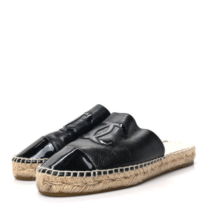 Chanel Goatskin Patent CC Espadrille Mules 37 Black 3 of 8