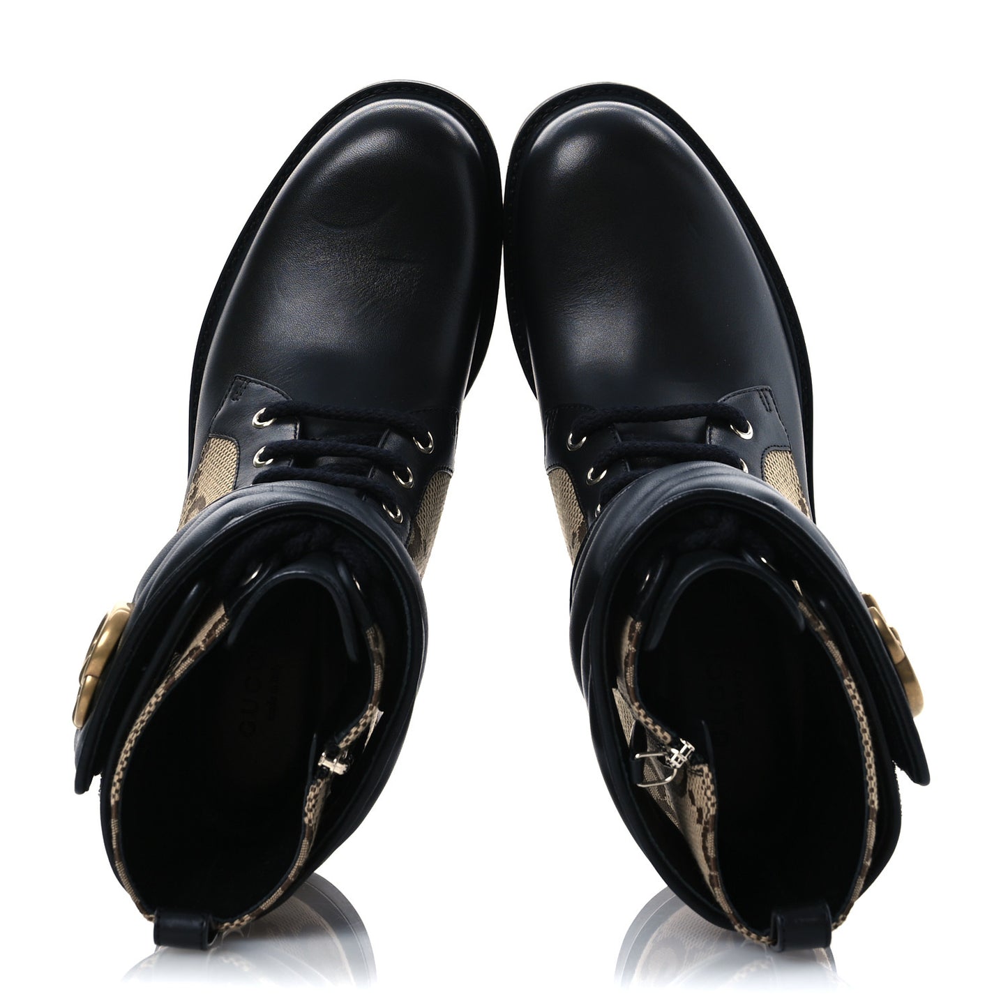 Flores Calfskin Monogram Maxi GG Nappa Matelasse Double G 40mm Ankle Boots 37 Black Camel Ebony