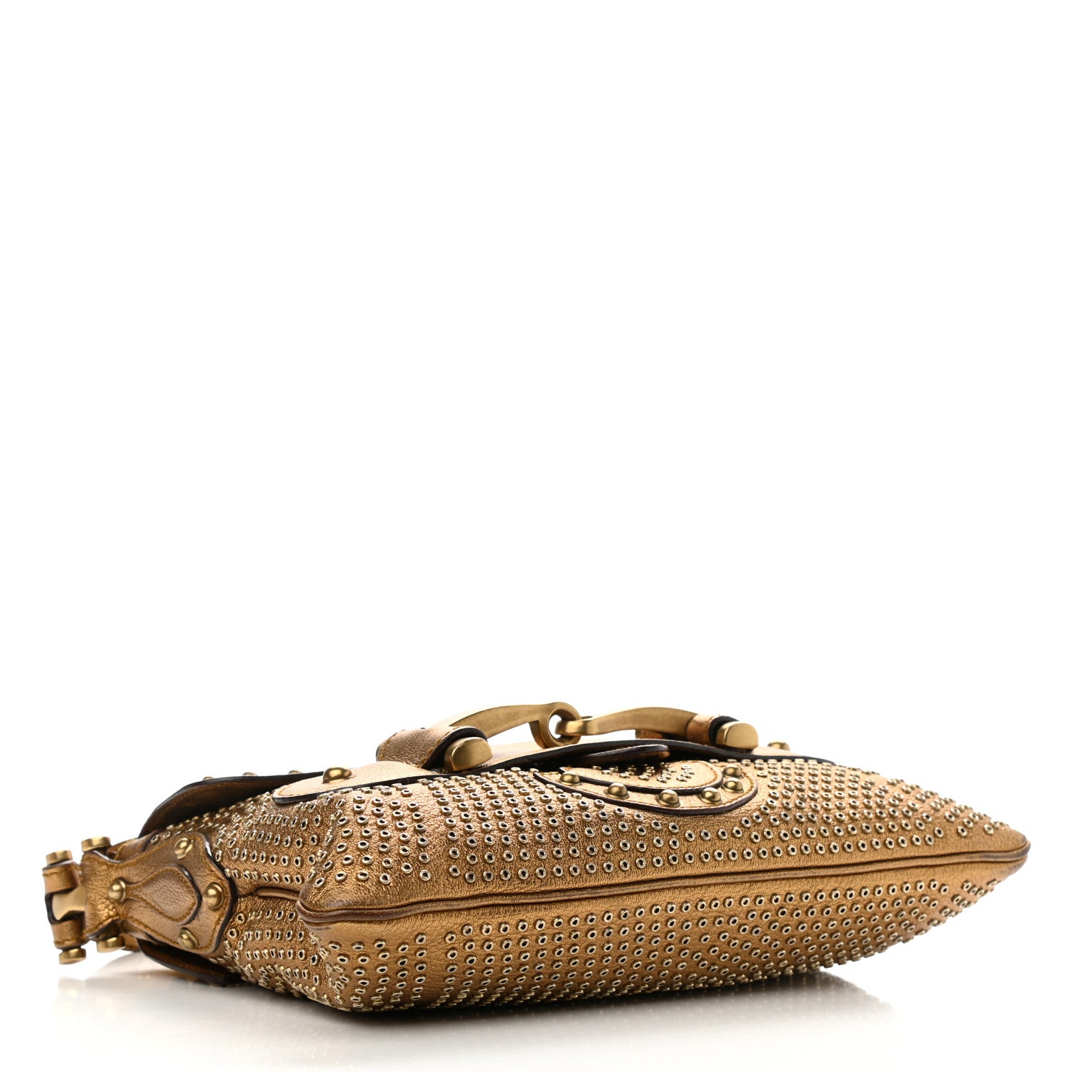 Gucci Calfskin Studded Pelham Flap Bag Gold 4 of 10