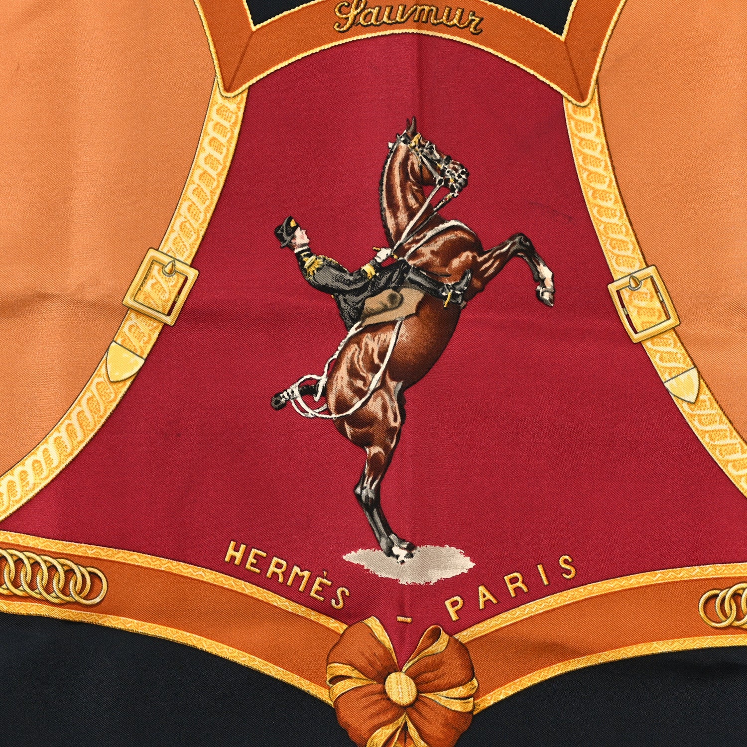 Hermes Silk Les General L'Hotte Scarf 90 Black Rose Marroon 3 of 4