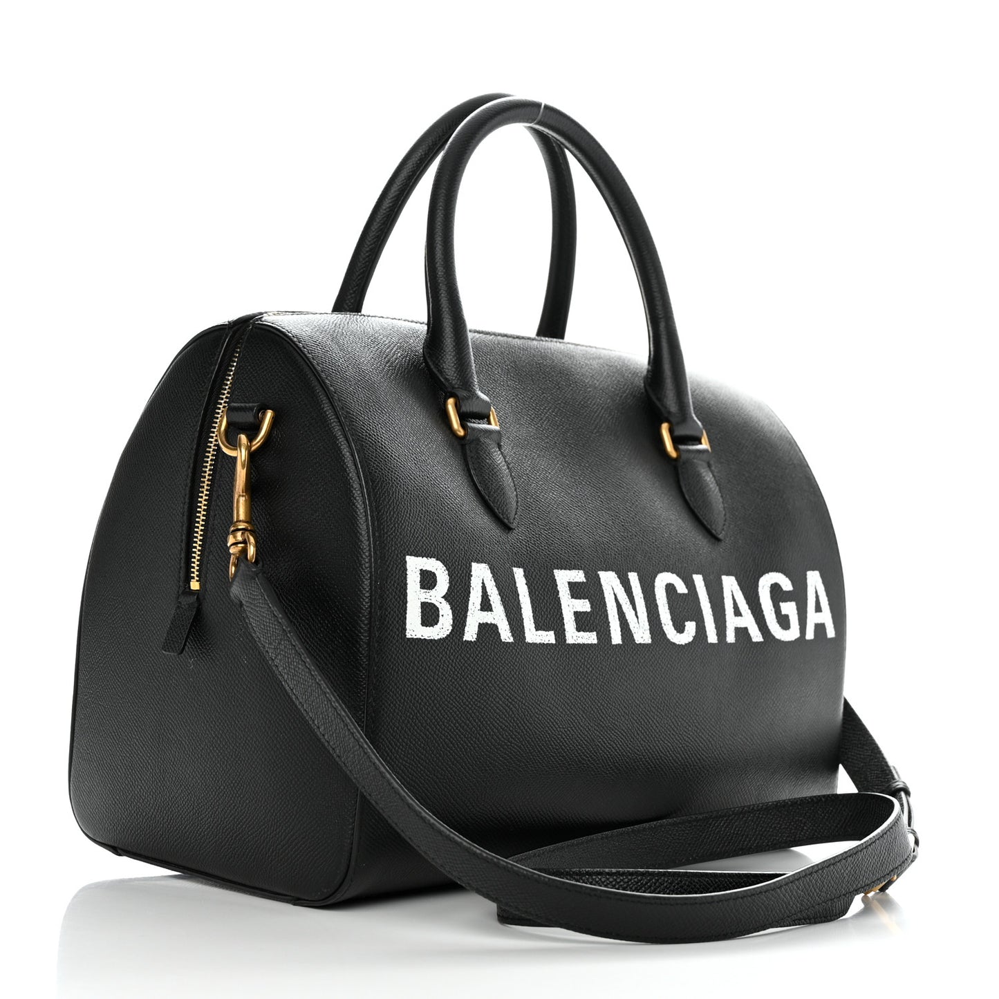 Grained Calfskin Medium Ville Bowling Bag Black