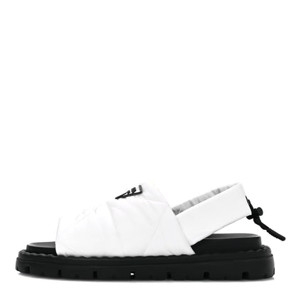 Prada Nylon Triangle Logo Padded Slingback Sandals 37.5 White 1 of 9