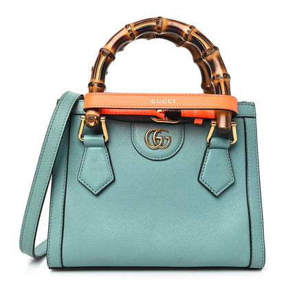 Gucci Wonka Grain Calfskin Mini Diana Tote Bag Dusty Azure Orange Fluo 1 of 12