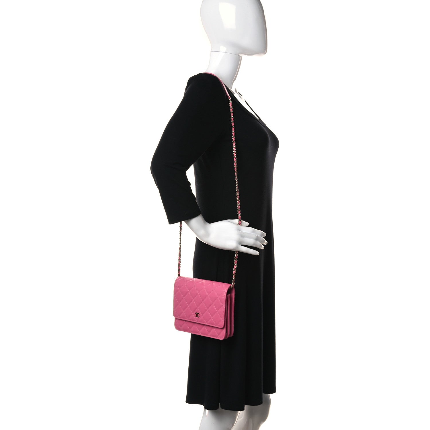 Chanel Caviar Quilted Square Wallet On Chain WOC Pink 3 of 10