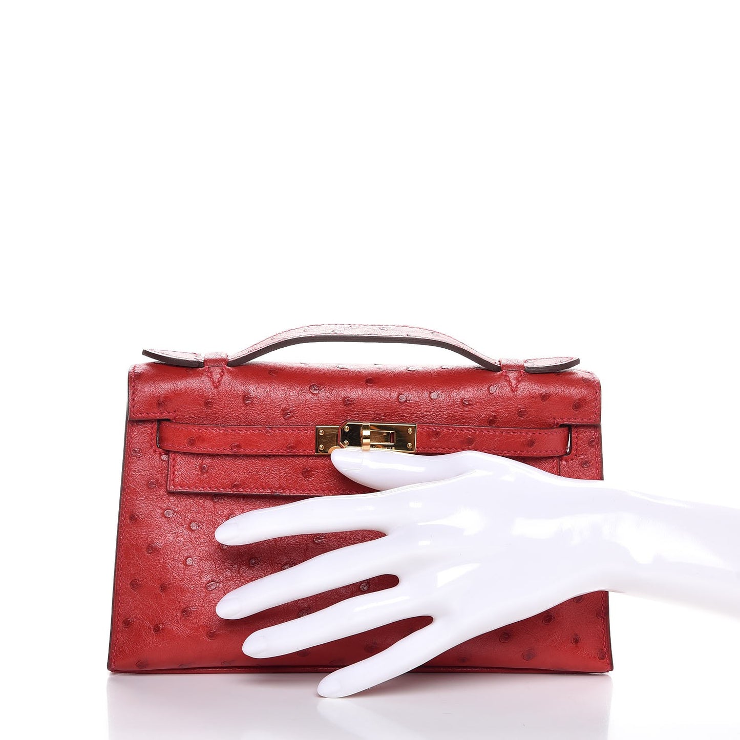 Ostrich Kelly Pochette Rouge Vif