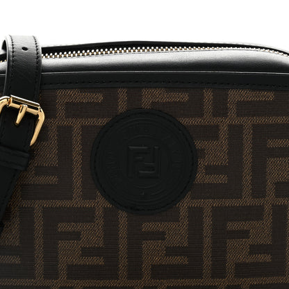 Fendi Glazed Fabric Vitello Century FF 1974 Stamp Patch Mini Camera Case Mogano Panna Black 8 of 10