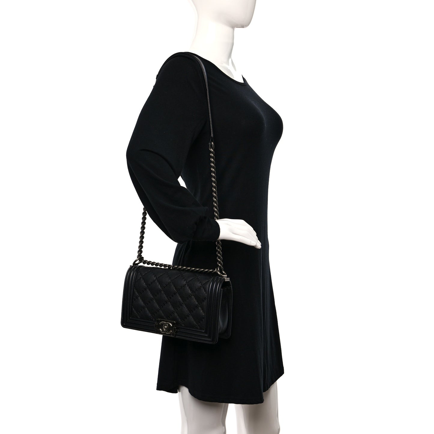 Calfskin Double Stitch Medium Boy Flap Black