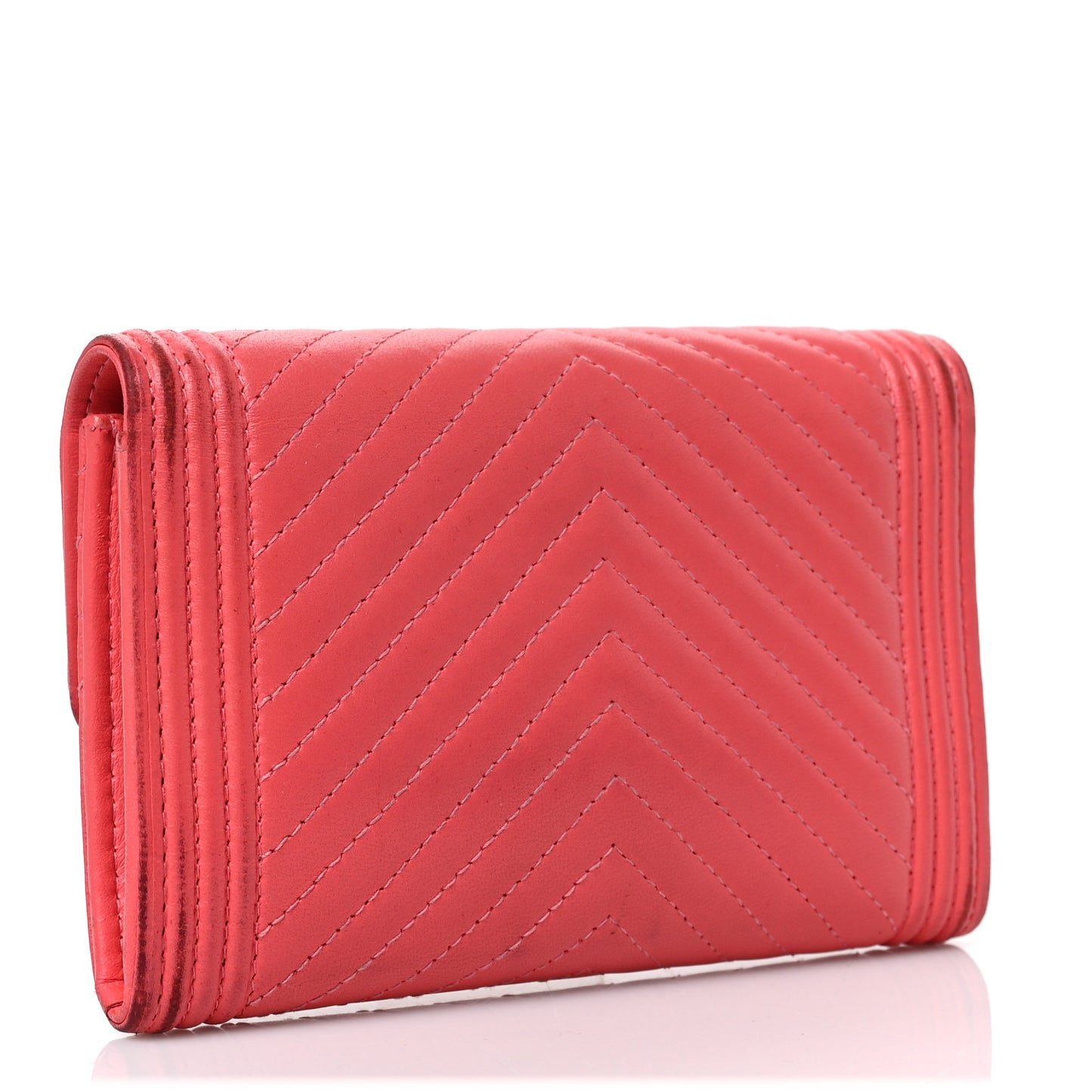 Calfskin Chevron Quilted Medium Boy Flap Wallet Pink