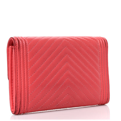 Chanel Calfskin Chevron Quilted Medium Boy Flap Wallet Pink 3 of 9