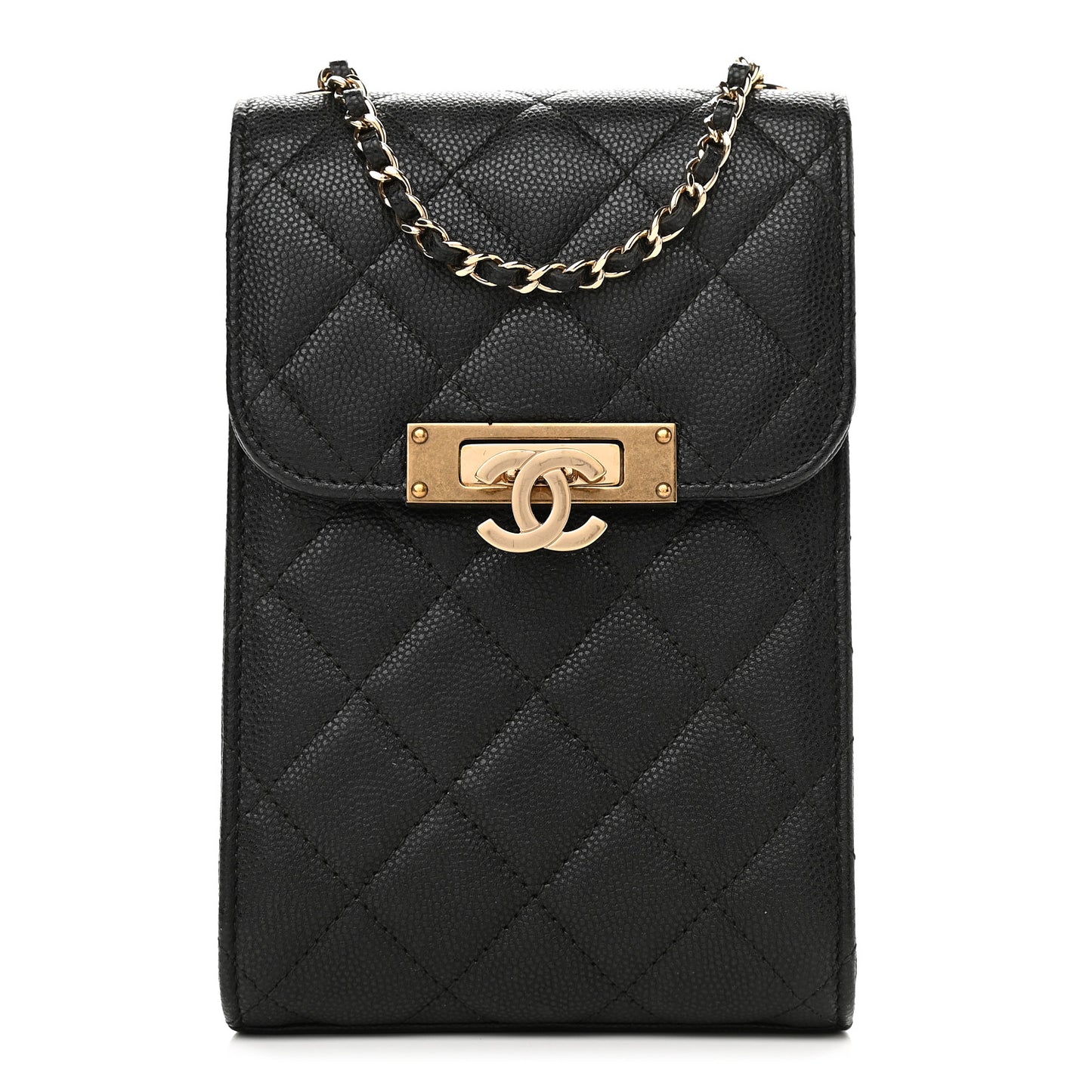 Caviar Quilted Golden Class Phone Holder Black