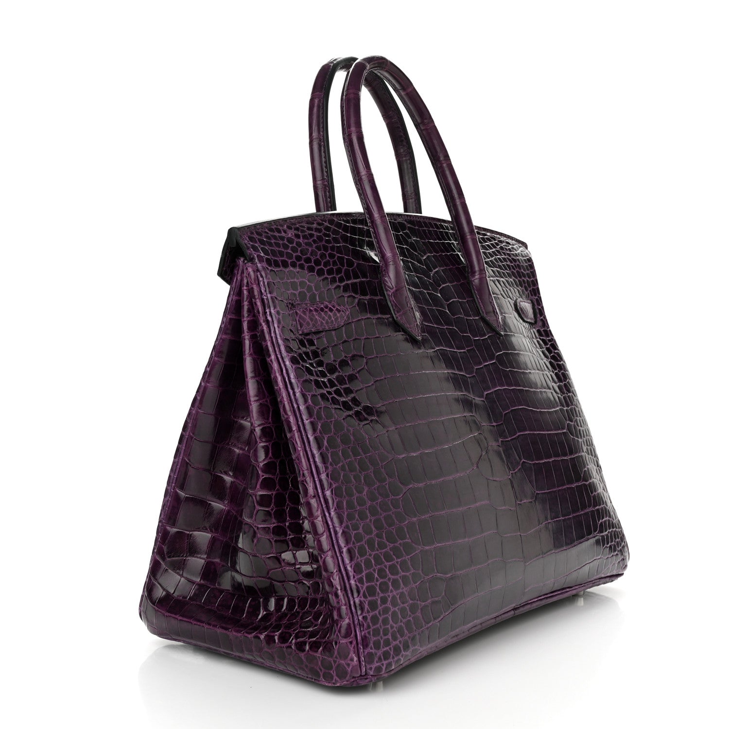 Hermes Shiny Porosus Crocodile 18K White Gold Diamond Birkin 35 Amethyst 3 of 12