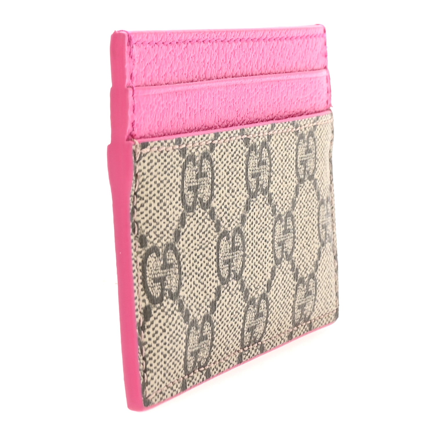 Gucci GG Supreme Monogram Bi-Color Card Holder Beige Ebony Pink 3 of 7