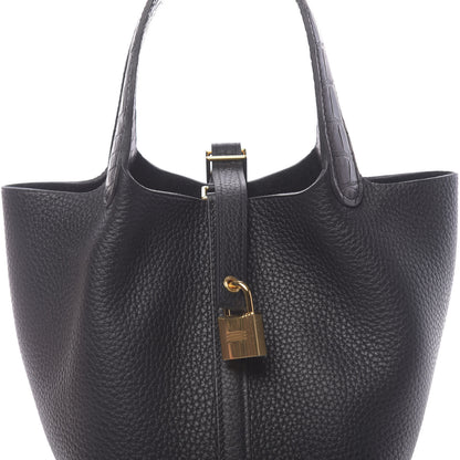 Hermes Taurillon Clemence Matte Alligator Picotin Lock Touch 18 PM Black 8 of 11