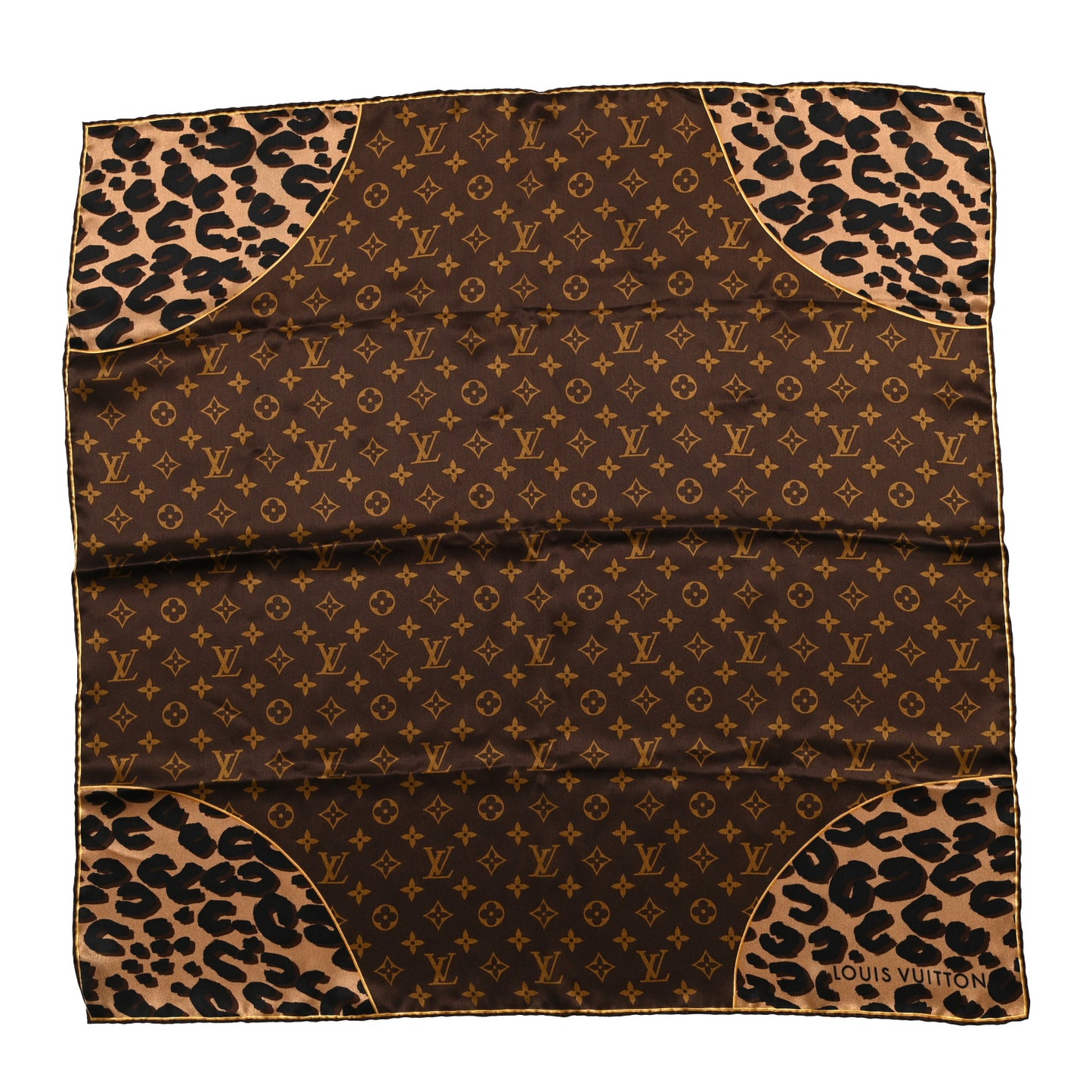 Silk Leopard Monogram Square Scarf