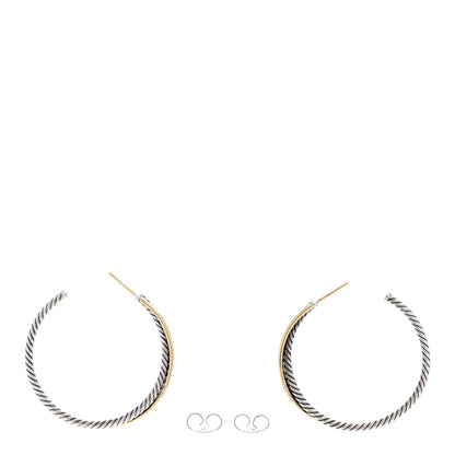 David Yurman Sterling Silver 18K Yellow Gold 44mm Extra Large Crossover Cable Hoop Earrings 3 of 6