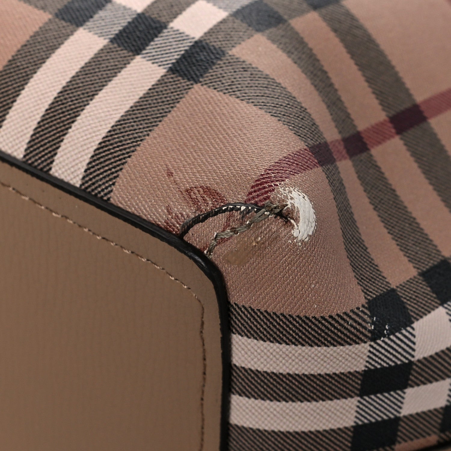 Burberry Grainy Calfskin Haymarket Check Medium Reversible Tote Camel 11 of 16