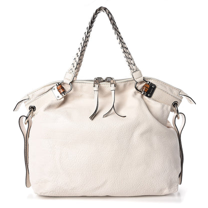 Gucci Pebbled Calfskin Large Bamboo Bar Tassel Shoulder Bag White 1 of 17