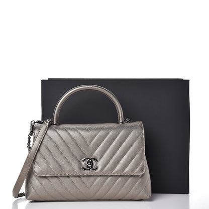 Chanel Metallic Caviar Chevron Quilted Small Coco Handle Flap Light Gold 8 of 8