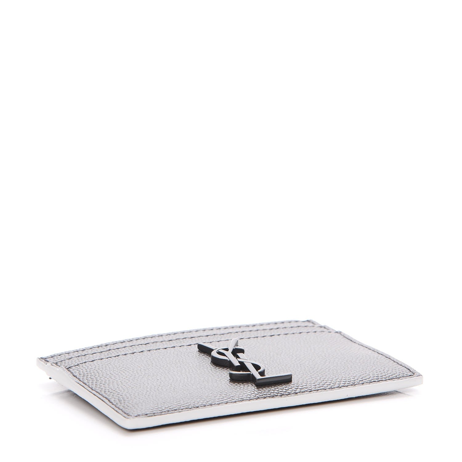 Saint Laurent Grain De Poudre Monogram Credit Card Case Grey 4 of 8