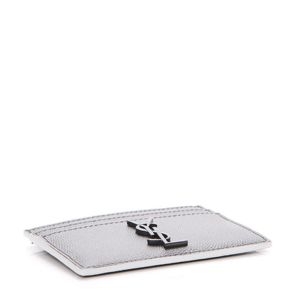 Saint Laurent Grain De Poudre Monogram Credit Card Case Grey 4 of 8
