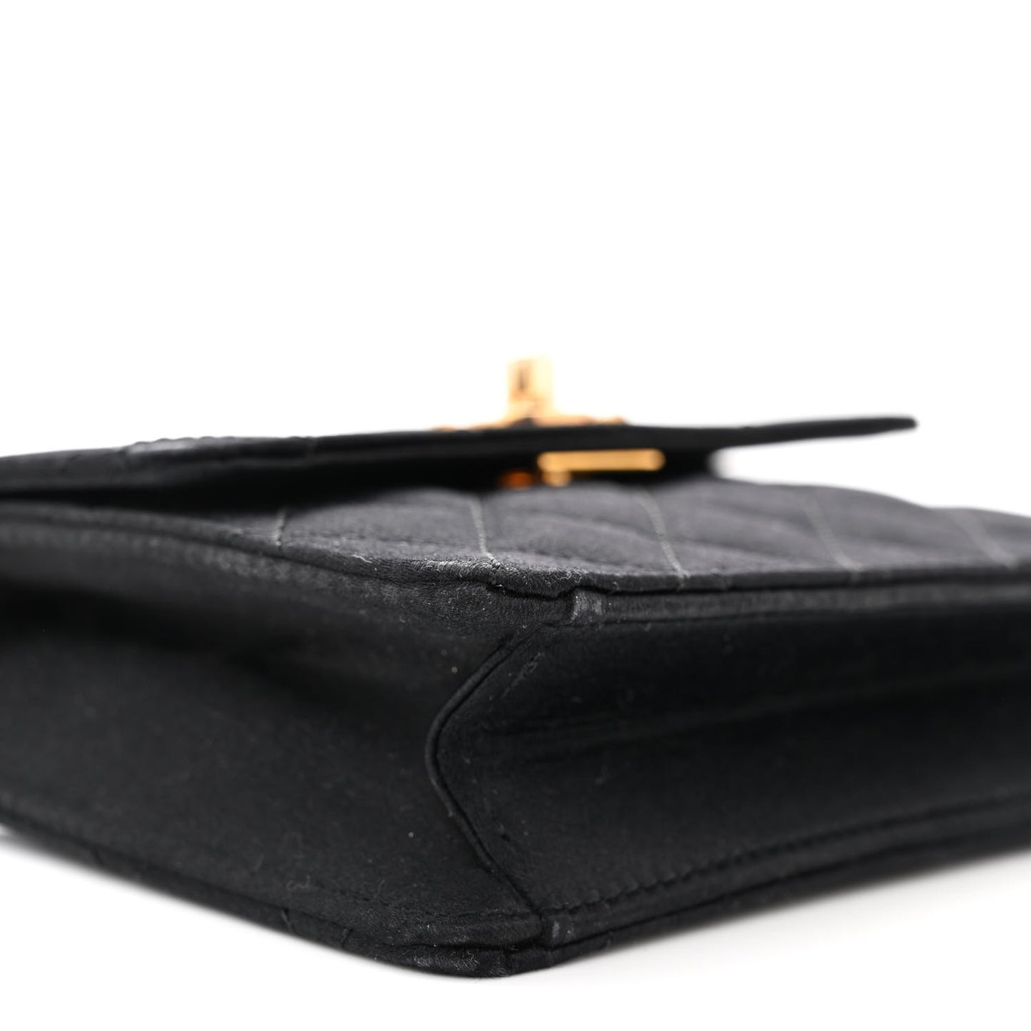 Satin Quilted Extra Mini Rectangular Flap Black