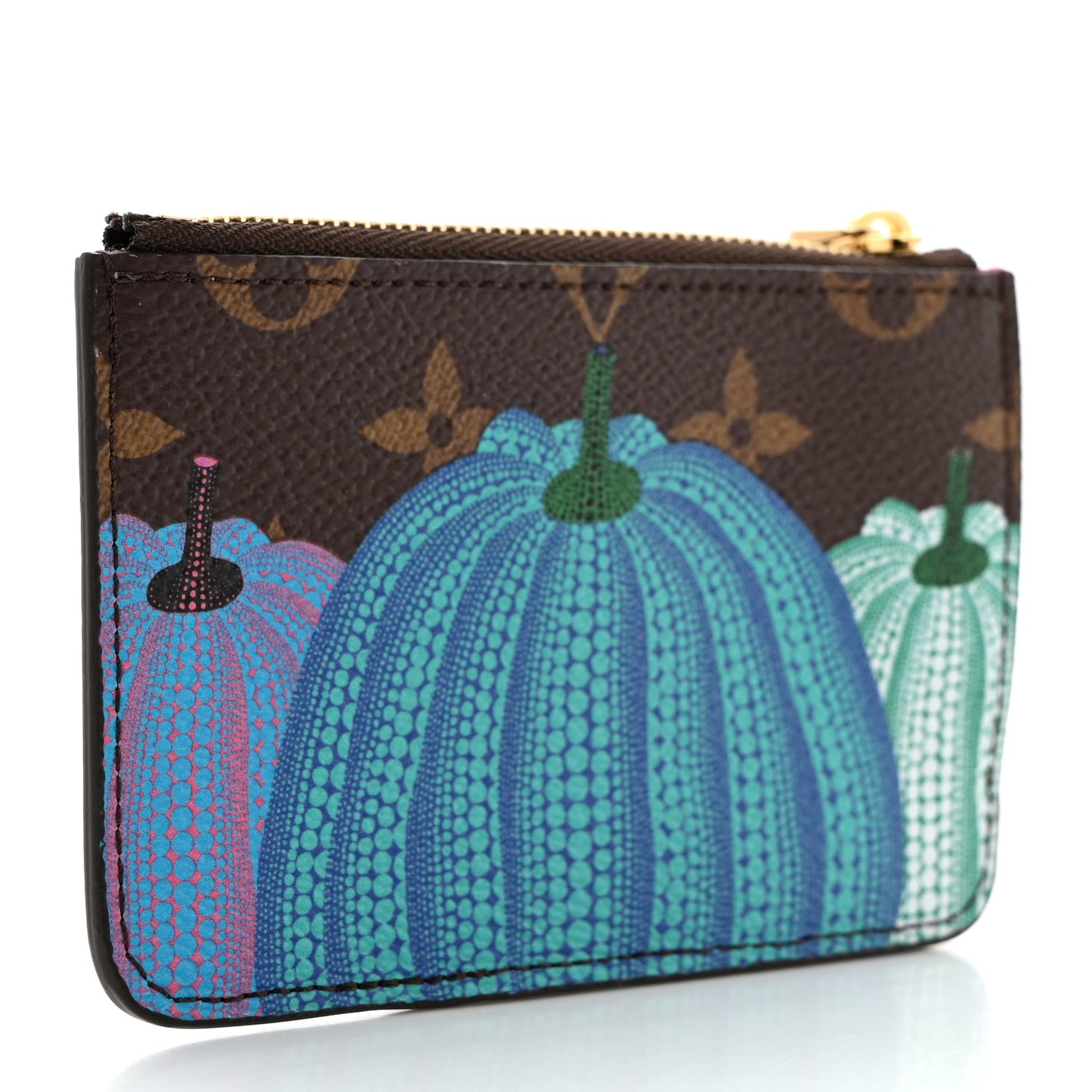 LV X YK Monogram Kusama Pumpkin Zipped Romy Card Holder
