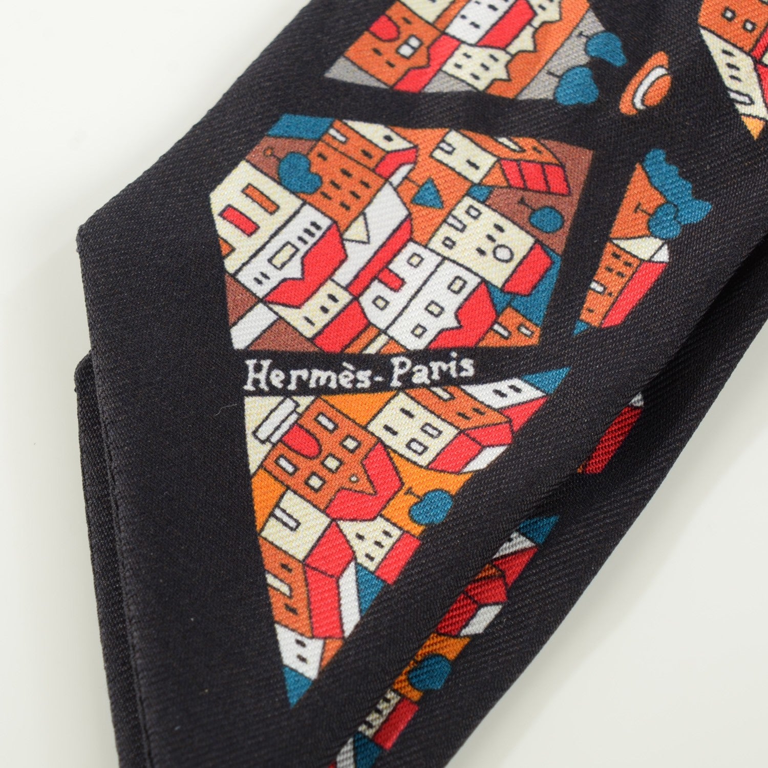 Hermes Silk Rive Droite Rive Gauche Twilly Noir Brique Bleu 3 of 5