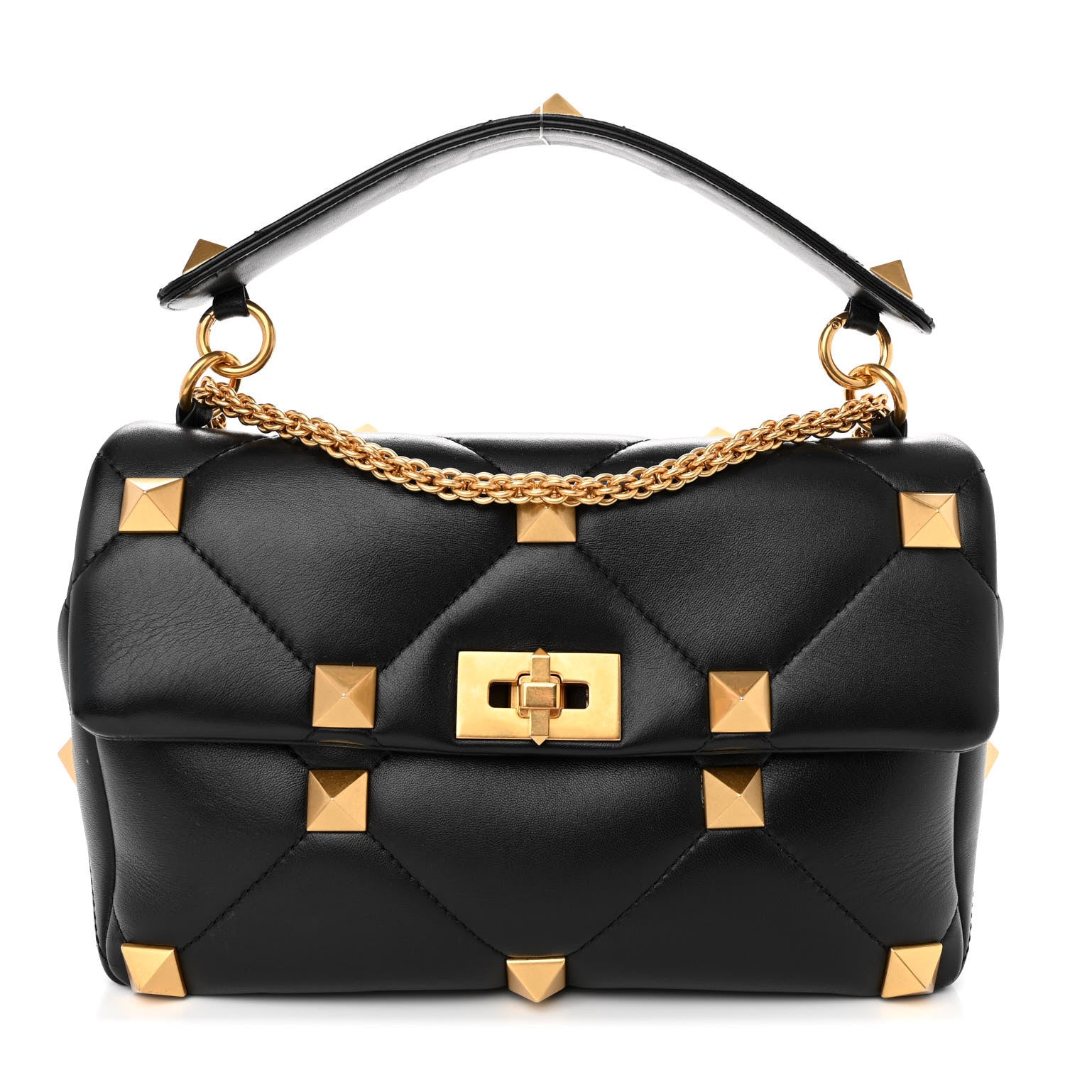 Valentino Garavani Nappa Large Roman Stud Shoulder Bag Black 1 of 10